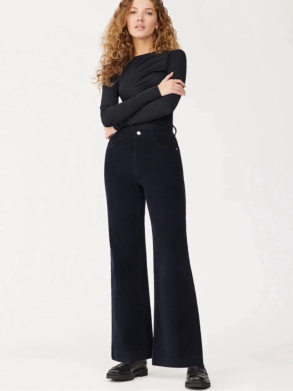 DL1961 Corduroy Hepburn Wide Leg 31” Pants Black 25